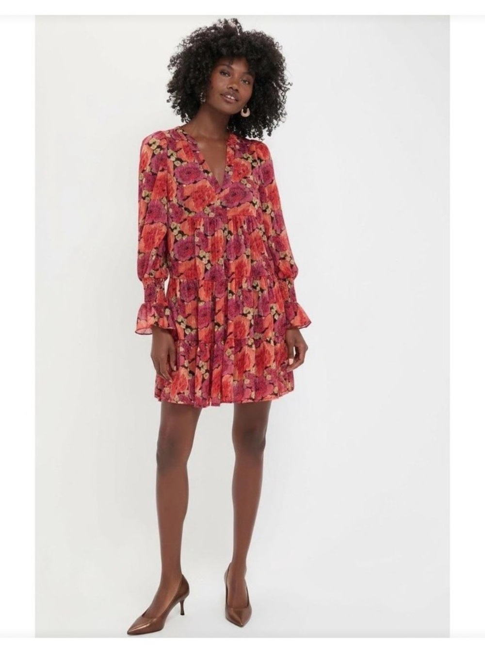 Pomander Place Tuckernuck Floral Metallic Lurex Tiered Mini Dress Size Small
